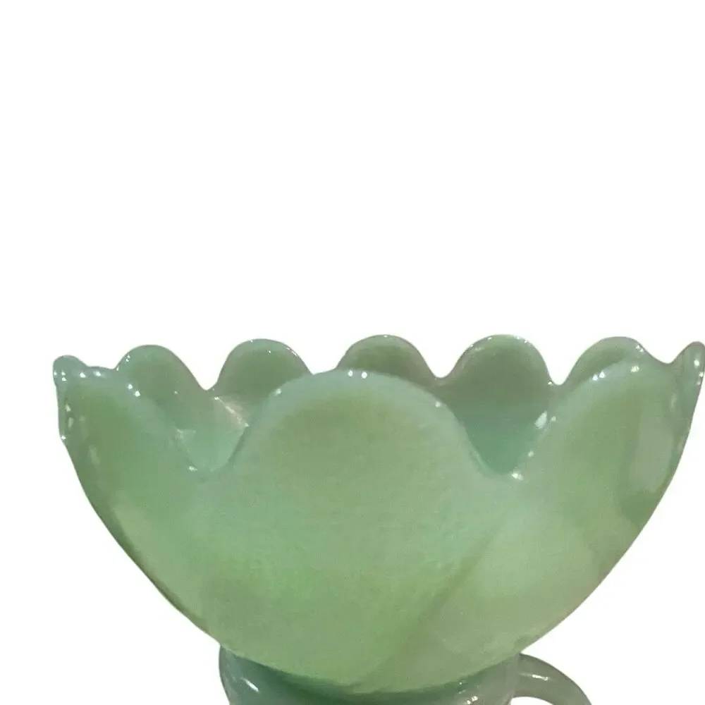 Vintage Green Lotus Blossom Leaf Dessert bowl 4.5x2.5” Fireking Jadeite made USA